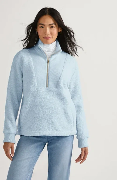 Lands' End Rib Collar High Pile Fleece Pullover In Blue