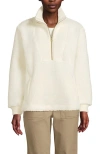 Lands' End Rib Collar High Pile Fleece Pullover In White