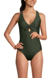 Lands' End Ribbed Knot Front One Piece Swimsuit In Rich Olive Green Ottoman