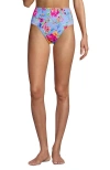 Lands' End Ribbed Smoothing High Waisted Bikini Bottoms In Cloud Blue Romantic Floral