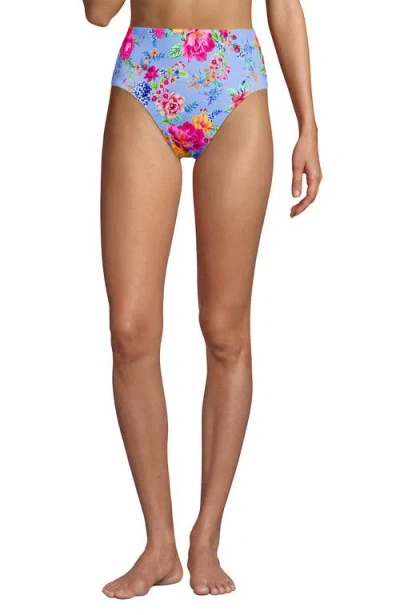 Lands' End Ribbed Smoothing High Waisted Bikini Bottoms In Cloud Blue Romantic Floral