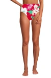 Lands' End Ribbed Smoothing High Waisted Bikini Bottoms In Coral Rose Lilies