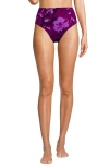 Lands' End Ribbed Smoothing High Waisted Bikini Bottoms In Crimson Rose Abstract Floral