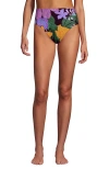 Lands' End Ribbed Smoothing High Waisted Bikini Bottoms In Dark Wine Multi Floral Blooms