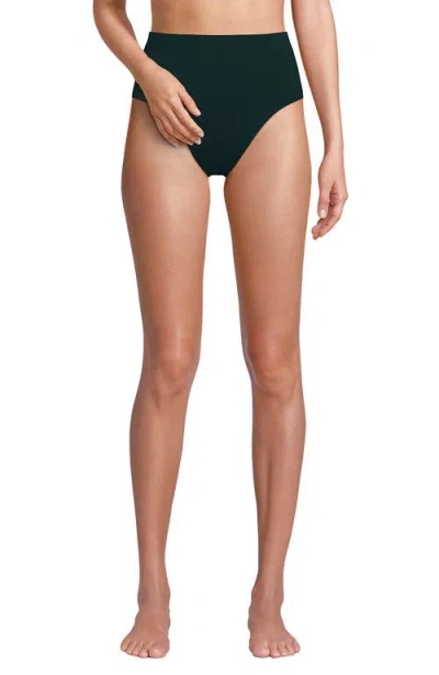 Lands' End Ribbed Smoothing High Waisted Bikini Bottoms In Deep Balsam