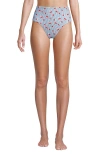 Lands' End Ribbed Smoothing High Waisted Bikini Bottoms In Dusk Sky Cherry Stripe