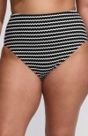 Lands' End Ribbed Smoothing High Waisted Bikini Bottoms In Striped Black/white