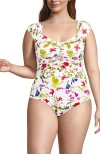 Lands' End Ruched Cap Sleeve Tankini Top In Multi