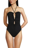 Lands' End Ruched Multi-way V-neck Halter High Leg One Piece Swimsuit