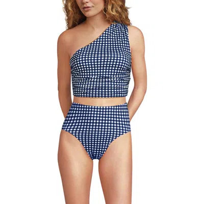 Lands' End Ruched One Shoulder Midkini Swimsuit Top In Blue