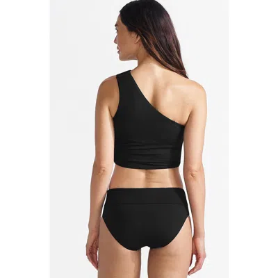 Lands' End Ruched One Shoulder Midkini Swimsuit Top In Black
