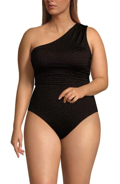 Lands' End Ruched One Shoulder Midkini Swimsuit Top In Animal Print