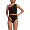 Lands' End Ruched One Shoulder Midkini Swimsuit Top In Black