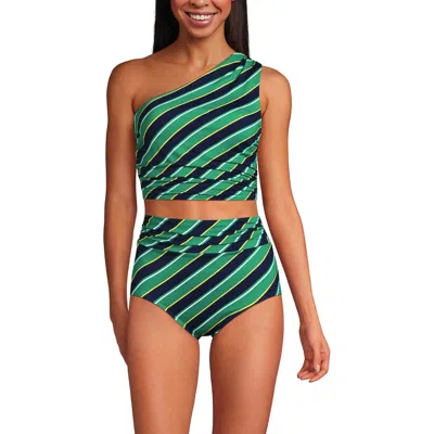 Lands' End Ruched One Shoulder Midkini Swimsuit Top In Green