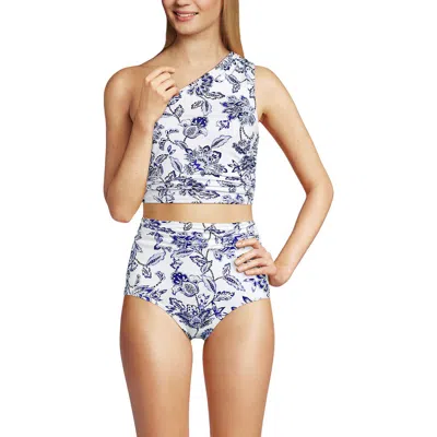 Lands' End Ruched One Shoulder Midkini Swimsuit Top In Multi