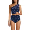 Lands' End Ruched One Shoulder Midkini Swimsuit Top In Navy Bouquet Cascade Floral