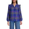 Lands' End Ruffle Front Flannel Popover Blouse In Blue