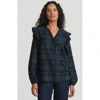 Lands' End Ruffle Front Flannel Popover Blouse In Green