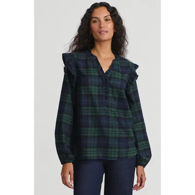 Lands' End Ruffle Front Flannel Popover Blouse In Green