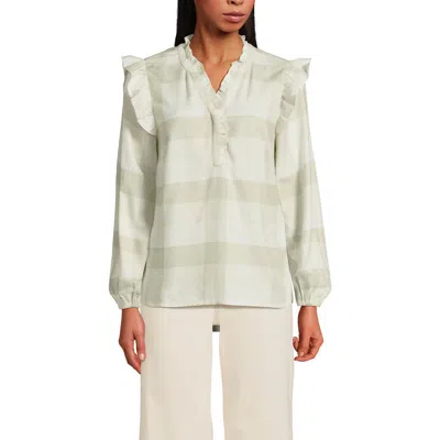 LANDS' END LANDS' END RUFFLE FRONT FLANNEL POPOVER BLOUSE