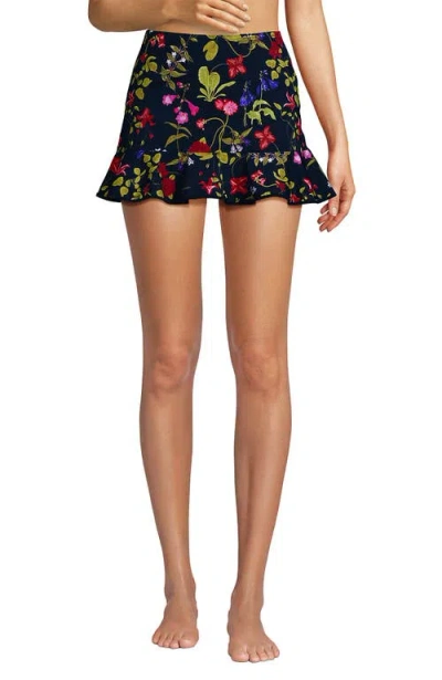 Lands' End Ruffle Hem Mini Swim Skirt In Deep Sea Multi Garden Floral