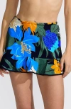 Lands' End Ruffle Hem Mini Swim Skirt In Navy Multi Floral Blooms