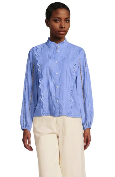 Lands' End Ruffle Neck Button Front Shirt In Clear Blue Sky