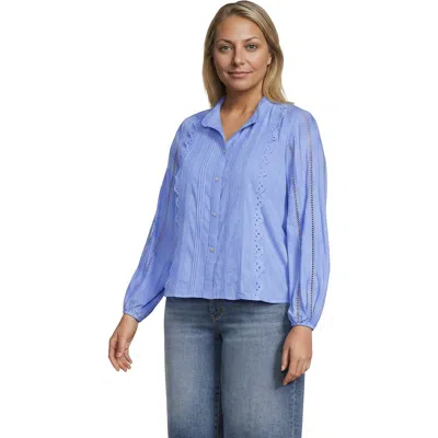 Lands' End Ruffle Neck Button Front Shirt In Clear Blue Sky