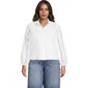 Lands' End Ruffle Neck Button Front Shirt In White