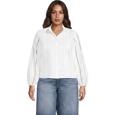 Lands' End Ruffle Neck Button Front Shirt In White