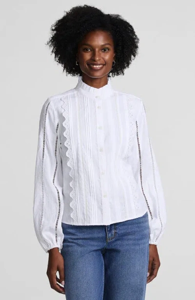 Lands' End Ruffle Neck Button Front Shirt In White