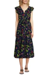 Lands' End Ruffle Sleeve Chiffon Tiered Midi Dress In Multi