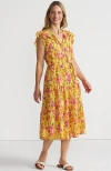 LANDS' END LANDS' END RUFFLE SLEEVE CHIFFON TIERED MIDI DRESS