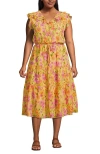Lands' End Ruffle Sleeve Chiffon Tiered Midi Dress In Simply Yellow Climbing Floral
