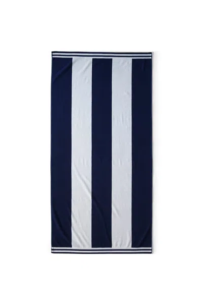 Lands' End Rugby Stripe Beach Towel In Blue