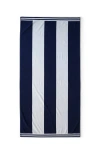 Lands' End Rugby Stripe Reversible Beach Towel In Deep Sea Navy White Stripe
