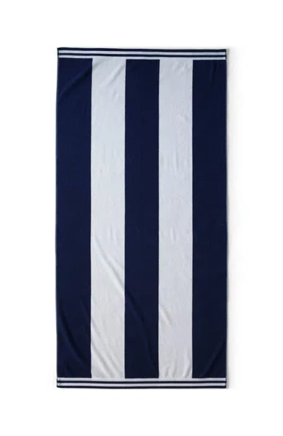 Lands' End Rugby Stripe Reversible Beach Towel In Deep Sea Navy White Stripe