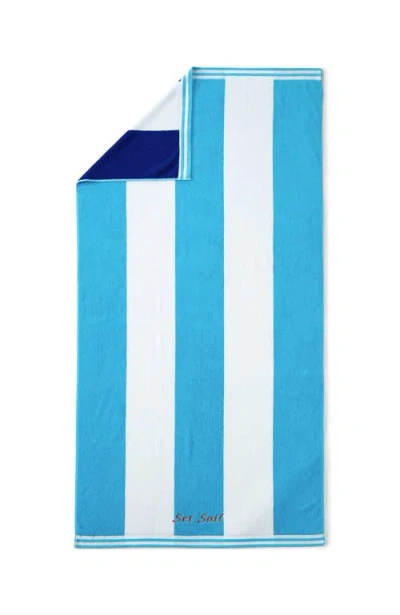 Lands' End Rugby Stripe Reversible Beach Towel In Turquoise Stripe