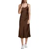 Lands' End Satin Slip Dress In Brown