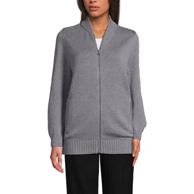 Lands' End School Uniform Adult Legacy Full Zip Cardigan In Gray