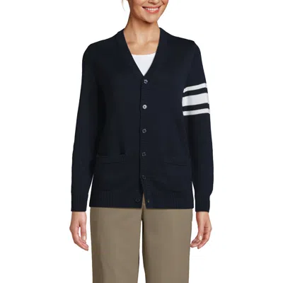 Lands' End School Uniform Adult Legacy Varsity Cardigan In Black