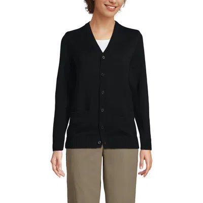 Lands' End School Uniform Adult Legacy Varsity Cardigan In Black