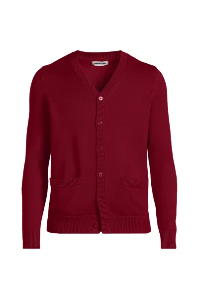 Lands' End School Uniform Adult Legacy Varsity Cardigan In Red