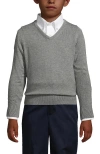 Lands' End Kids'  School Uniform Boys Cotton Modal Fine Gauge V-neck Sweater In Pewter Heather