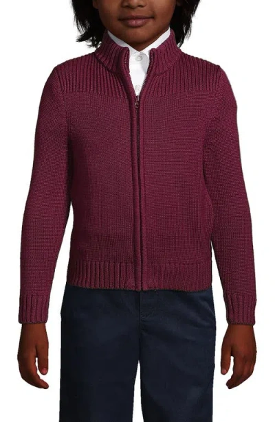 Lands' End Kids'  School Uniform Boys Cotton Modal Zip Front Cardigan Sweater In Burgundy