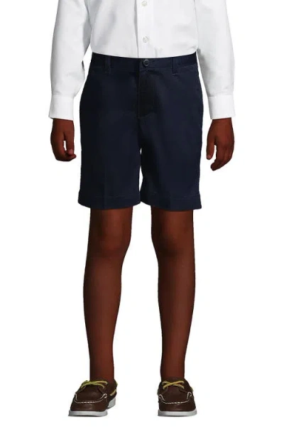 Lands' End Kids'  School Uniform Boys Plain Front Blend Chino Shorts In Classic Navy