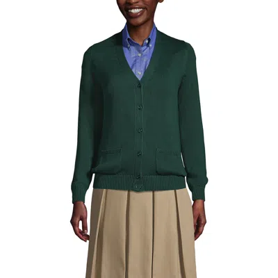 Lands' End School Uniform  Cotton Modal Button Front Cardigan Sweater In Evergreen