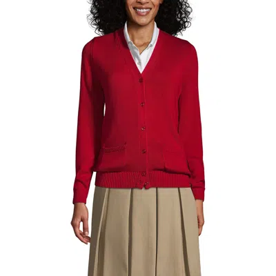 Lands' End School Uniform  Cotton Modal Button Front Cardigan Sweater In Red