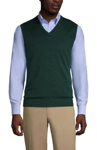 Lands' End School Uniform  Cotton Modal Fine Gauge Sweater Vest In Evergreen