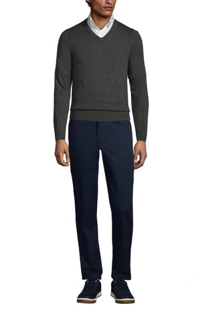 Lands' End School Uniform  Cotton Modal Fine Gauge V-neck Sweater In Coal Heather